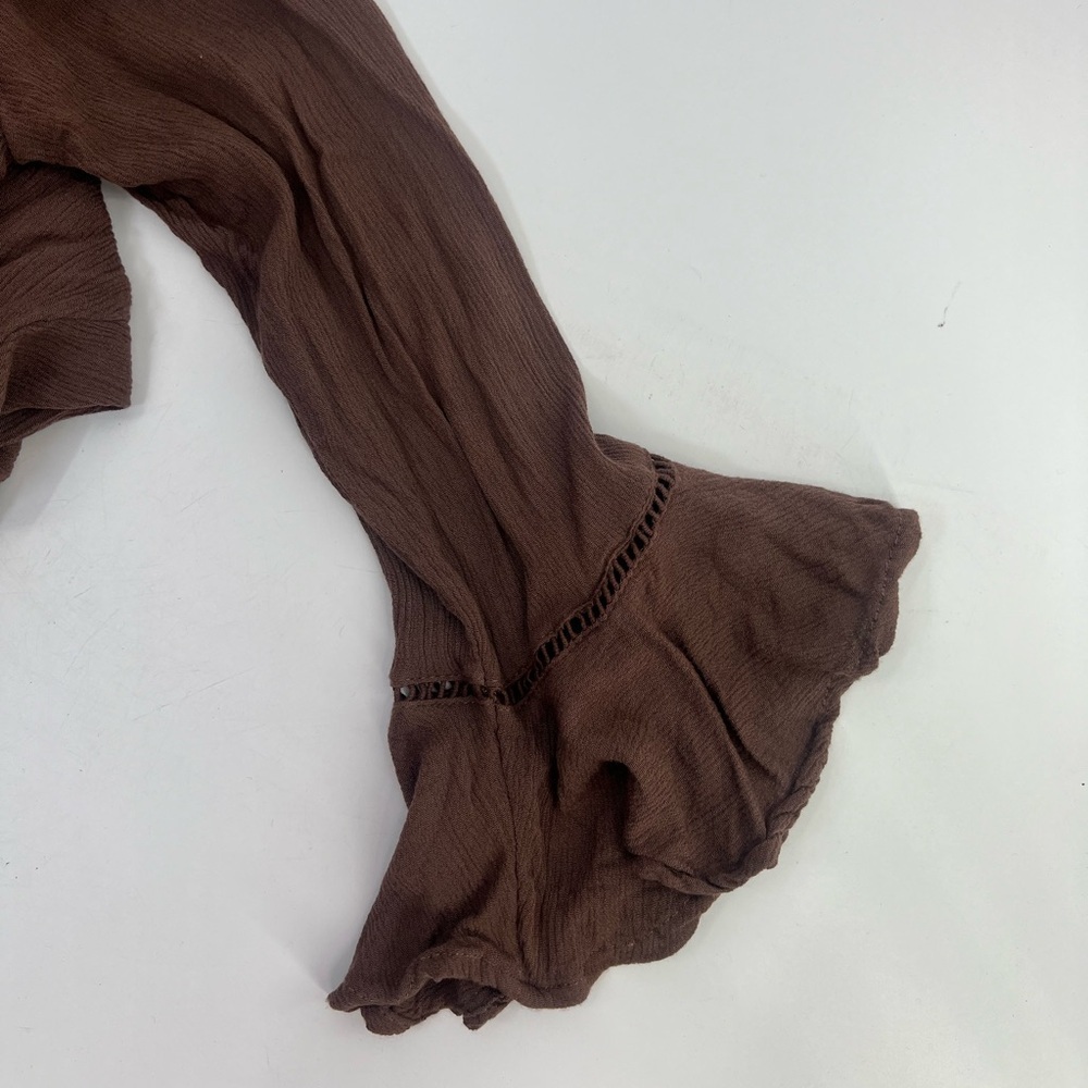 Entro Brown Boho Bell Sleeve Mini Dress or Tunic Shirt Size L Large - Picture 10 of 11